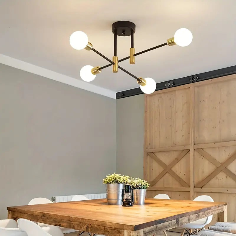 Modern Black & Golden Pendant Light - 4/6 Bulb Ceiling Fixture