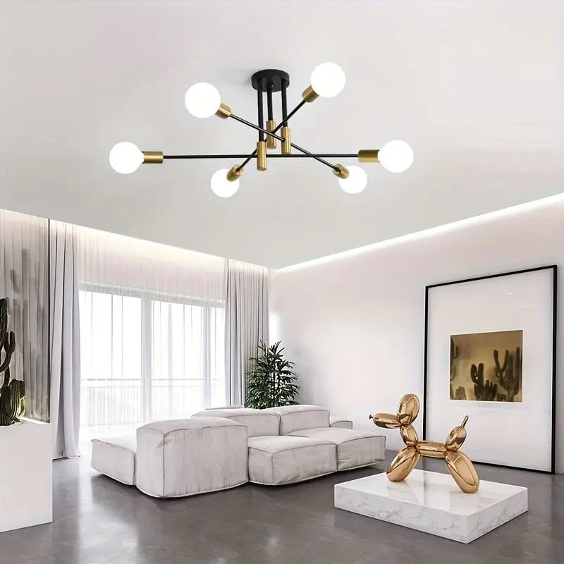 Modern Black & Golden Pendant Light - 4/6 Bulb Ceiling Fixture