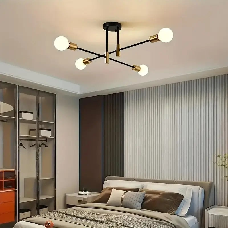 Modern Black & Golden Pendant Light - 4/6 Bulb Ceiling Fixture
