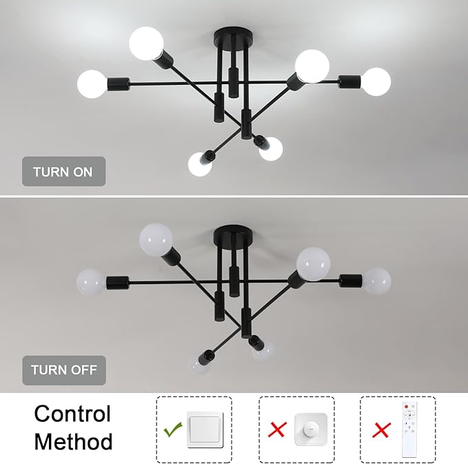 Modern Black & Golden Pendant Light - 4/6 Bulb Ceiling Fixture