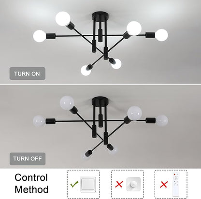 Modern Black & Golden Pendant Light - 4/6 Bulb Ceiling Fixture