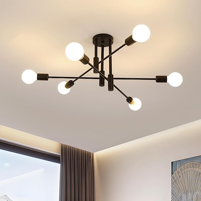 Modern Black & Golden Pendant Light - 4/6 Bulb Ceiling Fixture