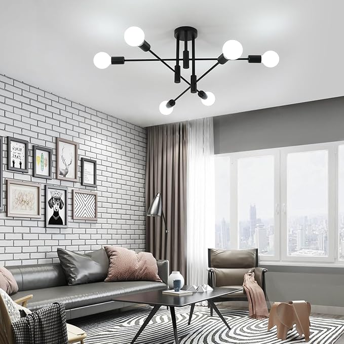 Modern Black & Golden Pendant Light - 4/6 Bulb Ceiling Fixture