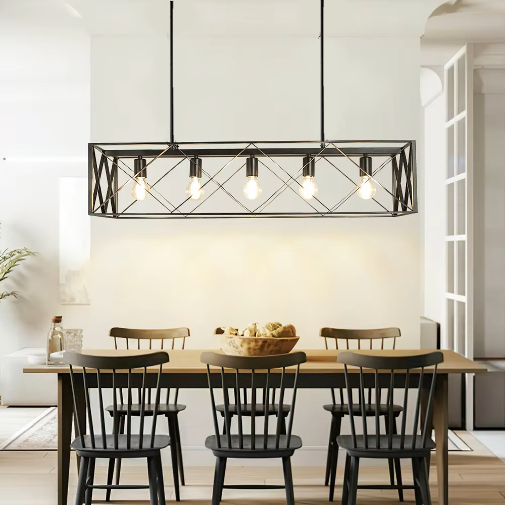 5-in-1 Metal Cage Hanging Chandelier
