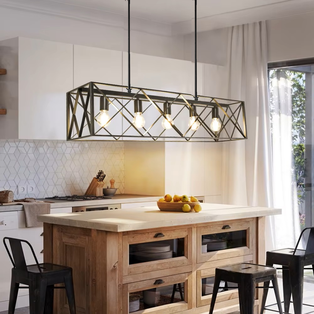 5-in-1 Metal Cage Hanging Chandelier